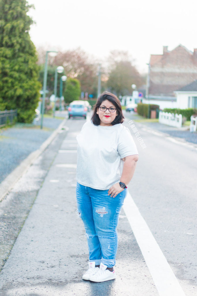 Tenue grande taille Letilor jean et résille