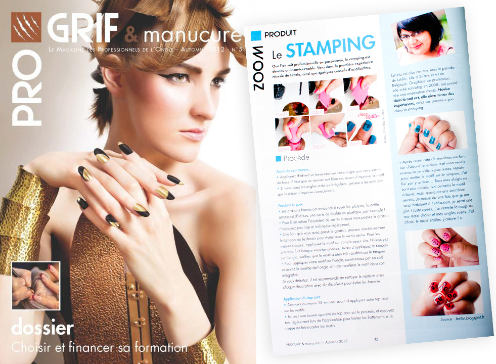 Le stamping du blog de Letilor mis en avant dans le magazine ProGrif & manucure