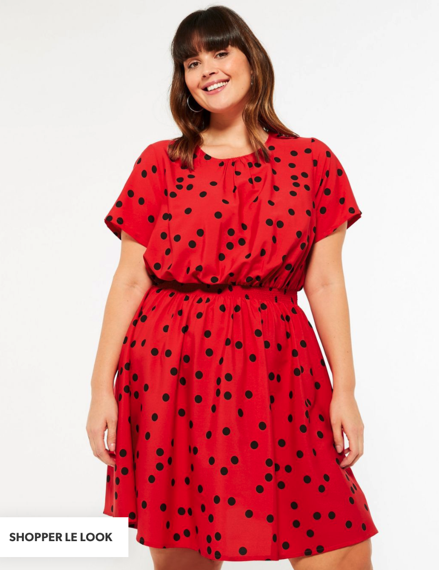 robe grande taille chic en rouge à pois